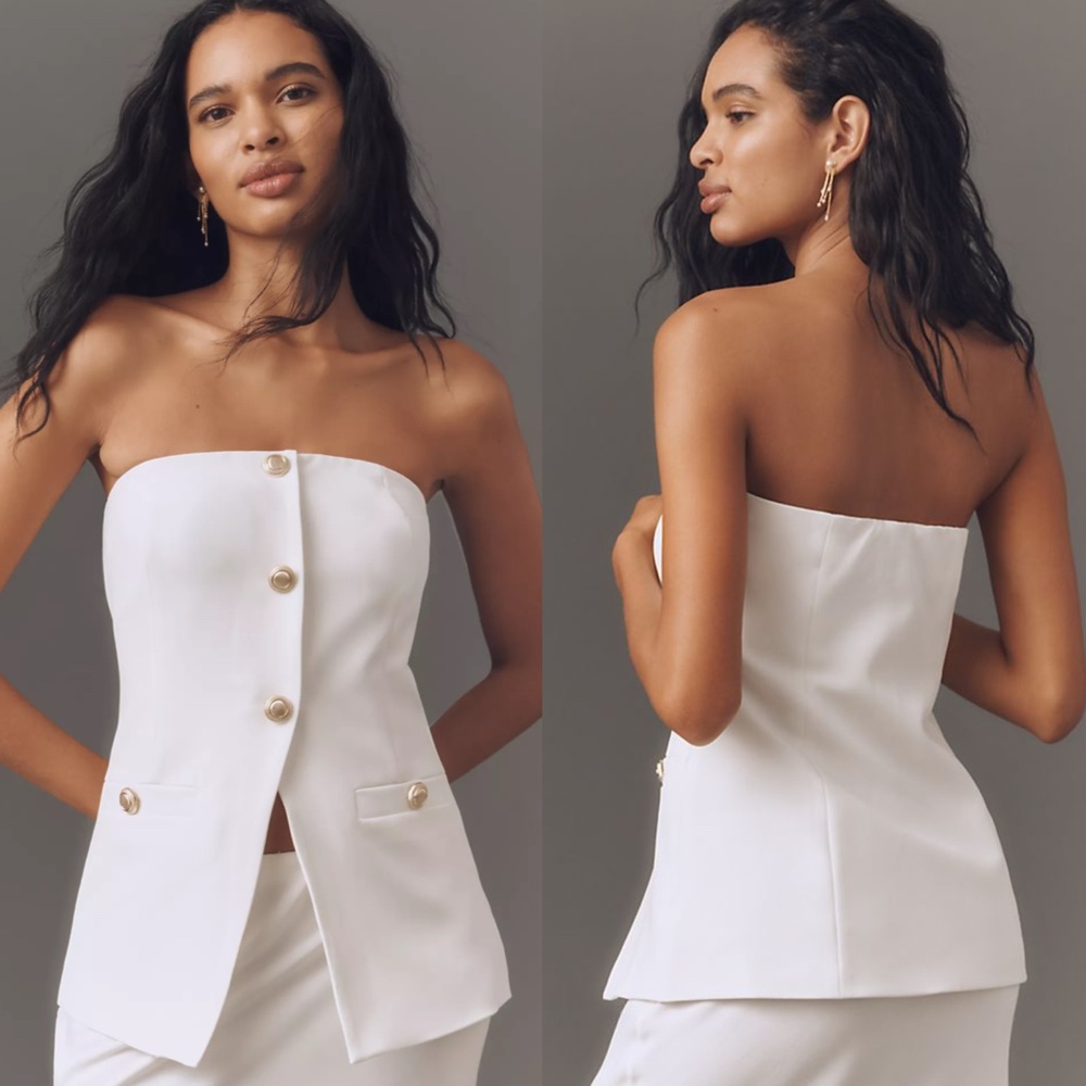 NEW ENDLESS ROSE Ivory CREPE Strapless SUIT Vest BUTTON FRONT Top L